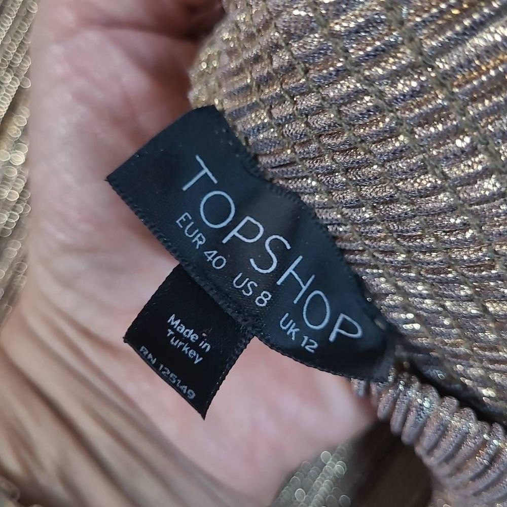 Topshop Gold Pleated Midi Skirt - Picture 4 of 7